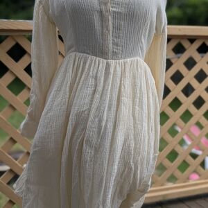 Vixen by Micheline Pitt Cream Pleated Long Sleeve Sundress
